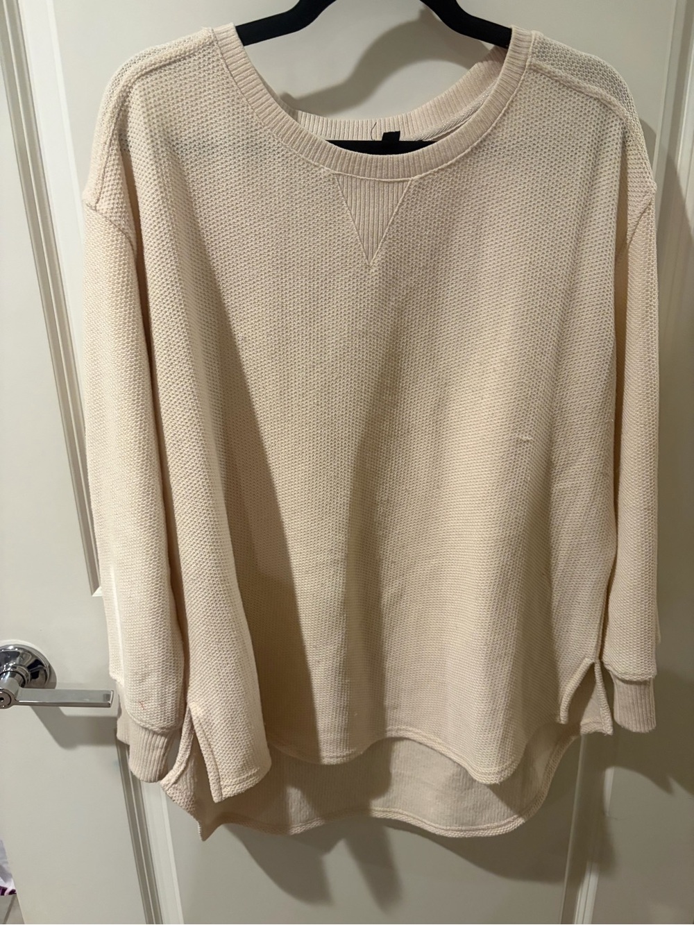 Jane and Delancey Cream Waffle Crewneck Pullover